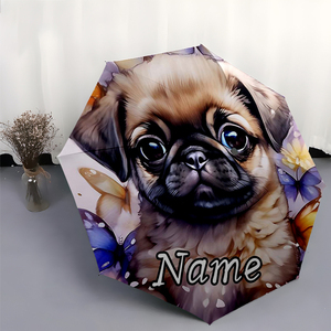 1 Parapluie pliant personnalisé avec nom de chiot Pug, portrait d'animal de compagnie, impression UV, sans MOQ, commande unique, Payung Custom - Product Image 2