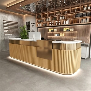 Mostrador de servicio de madera con luz LED para muebles comerciales CR106, para sala de exposiciones, salón, boutique, área de registro de hotel - Product Image 1