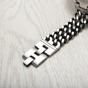 2025 Venta caliente de los hombres de moda Retro esmerilado cinturón doblado de doble capa de acero de titanio pulsera de acero inoxidable - Product Image 4
