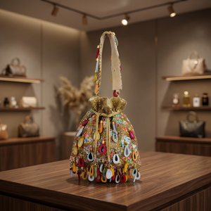 Sac seau souple perlé avec franges à pompons et fermeture magnétique, pochette de soirée tendance faite à la main - Product Image 3