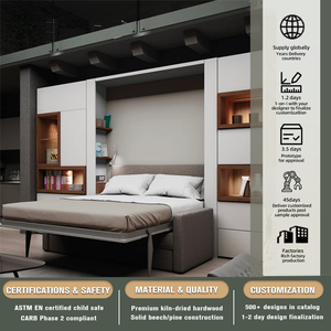 Letto a Scomparsa Multifunzionale Murphy con <span class=keywords><strong>Libreria</strong></span> e Armadio, <span class=keywords><strong>Libreria</strong></span> Girevole per Ottimizzare lo Spazio - Product Image 4