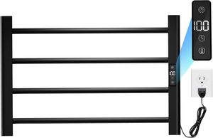 Portasciugamani riscaldato per il bagno, scalda asciugamani a parete, scaldasalviette con schermo a LED, appendiabiti con 4 barre, nero - Product Image 2