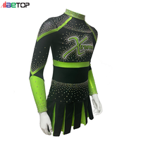 Uniforme de cheerleading personnalisé avec strass, manches longues, col haut, jupe plissée, polyester et élasthanne, logo d'équipe personnalisable