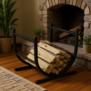 Soporte para Leños de Leña con Diseño de Espiral Negro de 17 Pulgadas, Accesorio para Chimenea Interior y Exterior, Soporte de Metal Moderno con Recubrimiento en Polvo - Product Image 2