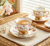 Tasse à fleurs en céramique créative avec tasse à thé, tasse à eau, cadre doré de luxe, ensemble tasse à café et plateau à thé