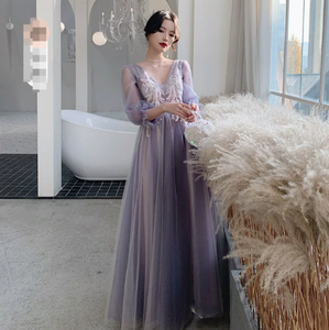 Vestidos de Dama de Honor Morados de Tul Personalizados, Vestido Formal para Mujer, Manga Larga, Talla Grande, Vestido de Noche, Fiesta de Graduación, Boda - Product Image 5