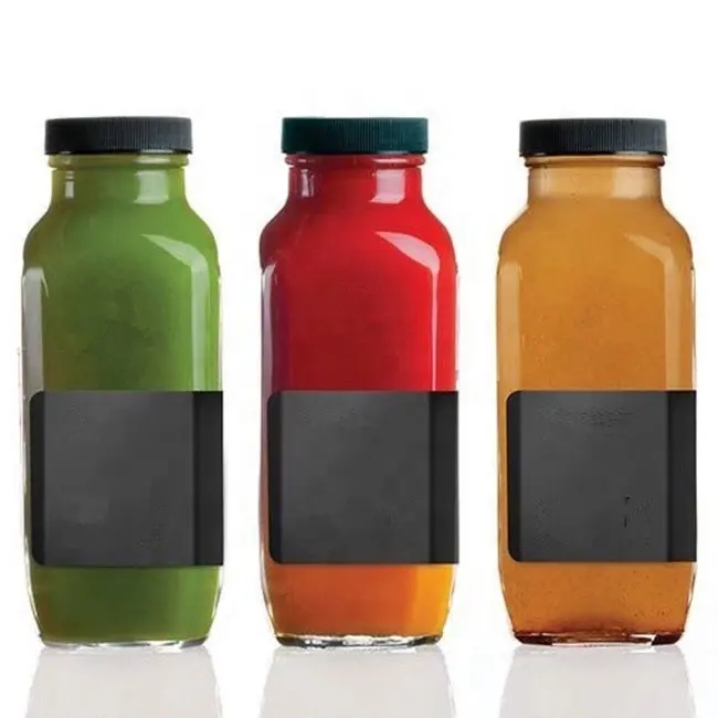 Bottiglia di vetro vuota all'ingrosso vuota da 250ML 500ML di succo di latte con coperchio in metallo e stampa a colori