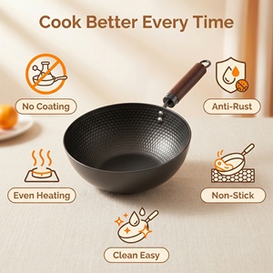 Wok en fonte moulé d'une seule pièce, martelé, antiadhésif, avec anneau anti-graisse, facile à nettoyer, couvercle en verre trempé et base en fonte, <span class=keywords><strong>pour</strong></span> la maison - Product Image 2
