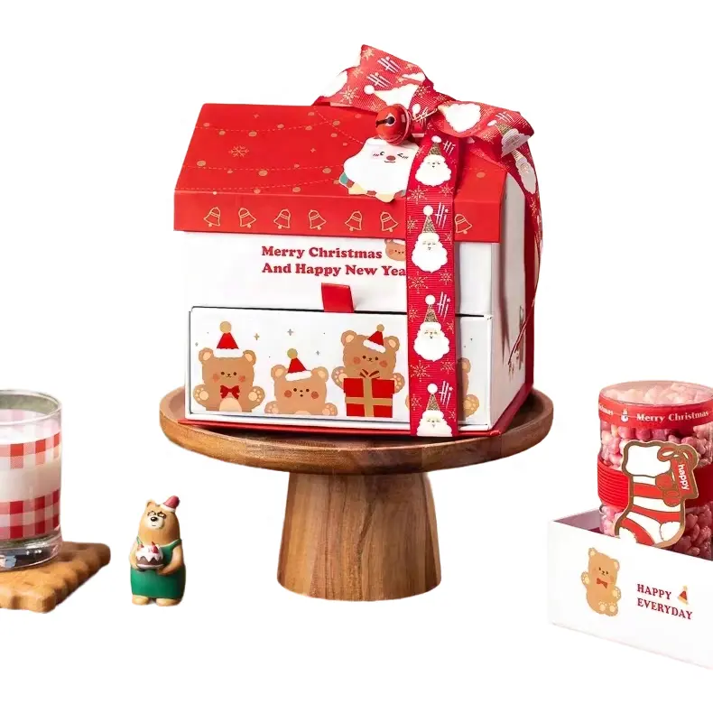 Confezione regalo scatola da forno per biscotti con caramelle scatola magnetica per vacanze con torrone a sbuffo di neve scatola magnetica a forma di casa in carta Kraft