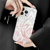 Funda Protectora para Teléfono Móvil con Estampado de Lazo Rosa Dulce y Patrón de Seda Plateada para iPhone 8 X Xr Xs Max 11 12 13 14 15 16 17 Air