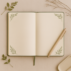 Set de Regalo de Cuaderno Verde Oliva con Diseño de Hoja Grabada, Diario Minimalista de Cuero PU y Bolígrafo Beige en Caja de Regalo - Product Image 2