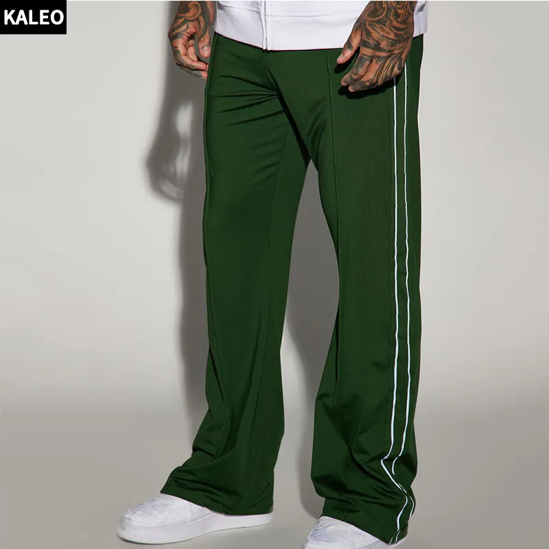 Pantalones de chándal de pierna recta de algodón 100% con etiqueta privada personalizada al por mayor de Kaleo, pantalones de chándal holgados para hombre
