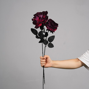 Rose artificielle Greenway rouge foncé en PVC, tige entière, arrangement floral décoratif pour les fêtes et les festivals - Product Image 3