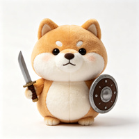 Peluche Animale Guerrier Mignonne avec Épée et Bouclier, Chat Shiba, Ours, Lapin, Grenouille, Canard, Poupée en Peluche Douce pour Enfants, Cadeau