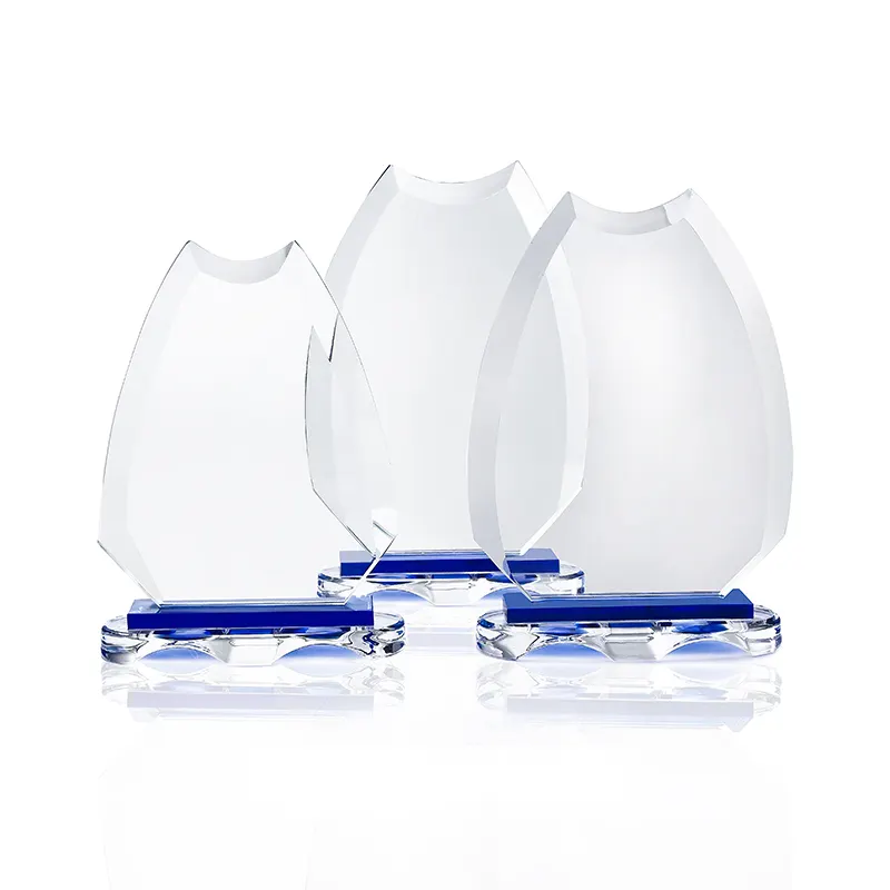 Fábrica Atacado K9 Em Branco Cristal Escudo Personalizado Troféu Gravado Prêmio De Vidro Claro Com Base Dupla
