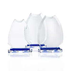 Fabriek Groothandel K9 Blanco Crystal Shield Custom Trofee Gegraveerd Helder Glas Award Met Dubbele Basis