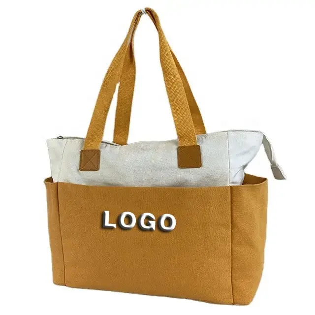 Personalized Multi-pocket Woman Laptop Tote Bag Mummy Cotton Canvas Custom Logo oversized tote bag Canvas Shopping Bag