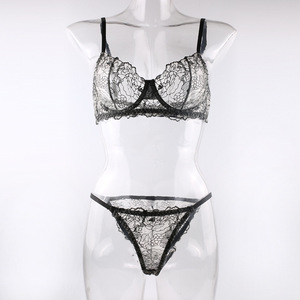 Vente en gros Ensemble transparent à armatures avec fleurs brodées Ensemble de lingerie sexy, respirant, confortable et en acier pour femmes - Product Image 5