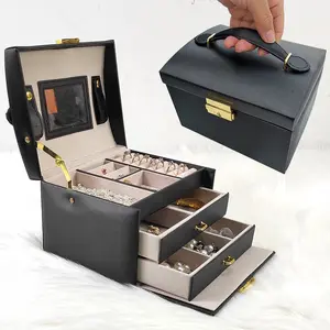box luxury portable travel jewelry organizer case selling large capacity fashion jewelry storage box PU leather wholesale