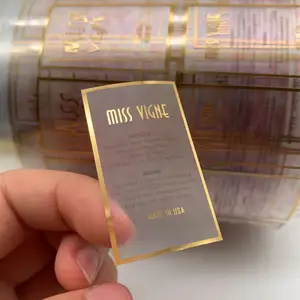 Custom Gold Stamping Foil Transparent Brand Label Printing Sicker For Cosmetic Bottle