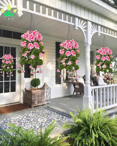 Cesta Colgante Artificial <span class=keywords><strong>Geranios</strong></span> Rosas Flores <span class=keywords><strong>Colgantes</strong></span> Seda Verdor Cestas <span class=keywords><strong>Colgantes</strong></span> para Patio Balcón Hogar Porche Decoración de Jardín - Product Image 3