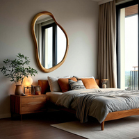 Miroir mural décoratif moderne en bois artistique irrégulier avec verre trempé de 6 mm, cadre en pin, miroir de dressing pour salon