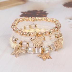 Ensemble de bijoux perlés de style bohème le plus vendu, pendentif papillon en alliage, multicouche, 4 pièces/ensemble, <span class=keywords><strong>bracelet</strong></span> élastique en cristal pour femmes - Product Image 1