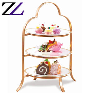 Platos colgantes para decoración de catering, bandeja de cerámica blanca redonda elegante de 3 niveles, soporte para pastel de mariposa de oro rosa - Product Image 1