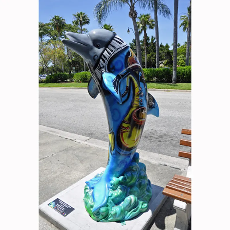 Sculpture grandeur nature en fibre de verre de statue de dauphin de résine pour la décoration de parc