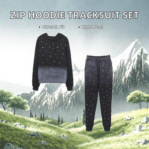 Men's Full Zip Printed <b>Hoodie</b> Jogger Solid Winter Tracksuit Set <b>Rhinestone</b> Decorated Lightweight Four-Way Stretch Streetwear 2 1 - Product Image 2