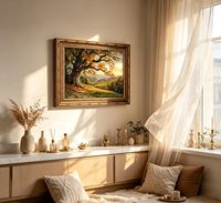 Vintage Goldgerahmter Leinwanddruck mit Antiker Wald-Eichenmotiv - Berg-Sonnenaufgang-Sonnenuntergang Wanddekoration OEM ODM Muster in Halber Tag Zeitraum Lieferbar