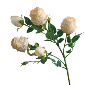 ดอกกุหลาบไหมห้าหัว ยี่ห้อ Yihua Floral Art ขนาด 95 ซม. ขอบไหมไหมสีไหม้สไตล์เรโทรโรแมนติก ดอกไม้ประดิษฐ์สำหรับตกแต่งบ้านและงานแต่งงาน - Product Image 4