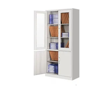 Durable Metal 4 Door File Storage Cabinet With Glass Adjustable Shelves Security Office Steel File Cabinet
