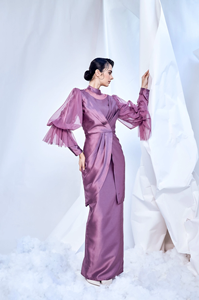 SIPO Baju Kurung Indonesia Muslim Women <b>Wedding</b> <b>Dress</b> Crew Neck Solid Color Puff <b>Sleeve</b> Silk Baju Kurung Moden With Lace - Product Image 4