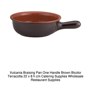 Terracotta Shallow Casserole <b>Pan</b> with Long <b>Handle</b> Ø 22 cm H 8 cm, Brown Two-Tone Vulcania - Product Image 2