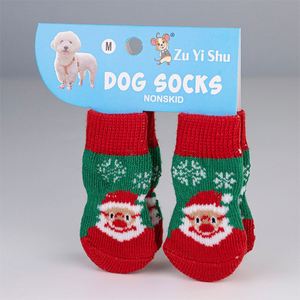 Chaussettes antidérapantes pour chien motif renne, protection tissée pour pattes, chaussures d'intérieur tricotées pour animaux de compagnie, tenue de Noël pour animaux - Product Image 6
