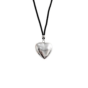S925 Sterling Silver <b>Heart</b> Necklace <b>Black</b> Cord Adjustable For Women Gift Jewelry - Product Image 5