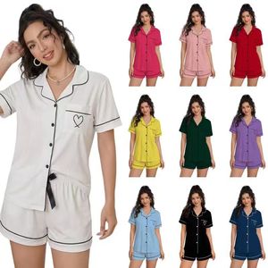 IStapromo Gifts European Women's Summer Casual Homewear Solid Color Button-Up Short Sleeve Short-<b>Pants</b> Pajama Two-Piece Set - Product Image 6