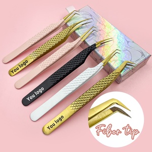 Private Label 45 pinzette con punta a forma di fibra a 90 gradi pinzette per allungamento delle ciglia - Product Image 5