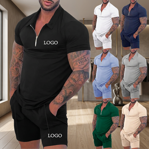 Ensemble de survêtement décontracté d'été pour homme OEM, tricoté, respirant, 100 % polyester, uni, avec polo à manches courtes zippé et short - Product Image 3