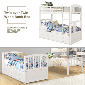 Twin Bunk <b>Bed</b> with Trundle and 3 Drawers White for Teens Bedroom Guest Room Furniture - Product Image 4