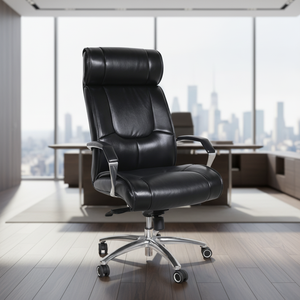 Chaise de direction ergonomique en cuir Sinonis avec soutien lombaire réglable, dossier haut, pivotante, confortable et rembourrée - Product Image 2