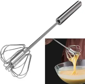 Stainless Steel Egg Beater Rotating Push Mixer Stirrer Milk Frother Hand Push Whisk Blender for Whisking Beating Stirring