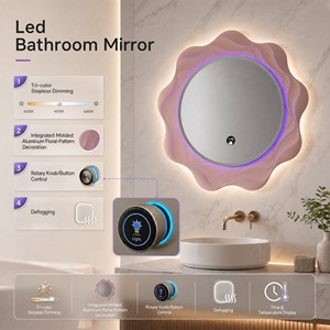 Horloge numérique murale 4 mm, éco-responsable, avec lumière intelligente, logo personnalisé irrégulier, miroir de salle de bain LED éclairé pour hôtel - Product Image 4