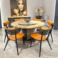 Nouvel ensemble de salle à manger rond haut de gamme 2026 avec plateau en marbre naturel, décoration en métal doré, table et chaises 6 places pour hôtel