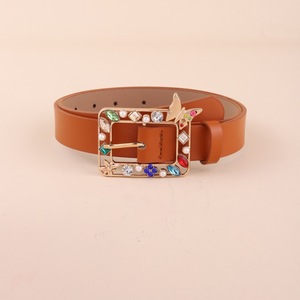 Ceinture PU en cuir de vachette Simple élégante pour femmes longueur réglable coloré strass incrusté boucle en alliage élégant Simple ceinture en PU - Product Image 3