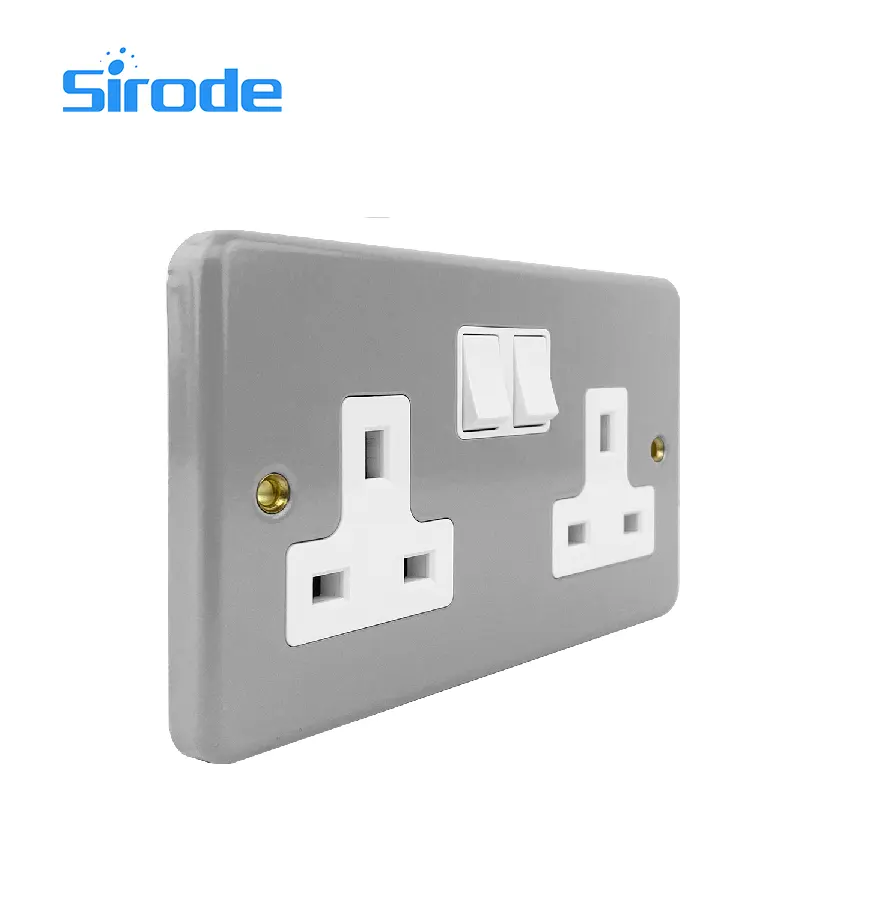 Sirode Hot Design Metal Clad 2G UK 13Amp Electrical Wall Switches Socket Box
