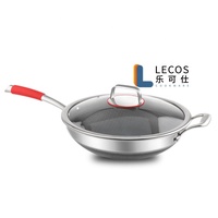 LECOS Meilleure vente Master Chef Home Cooking Sauté Wok Honeycomb Tri Ply Revêtement antiadhésif Wok en acier inoxydable avec couvercle