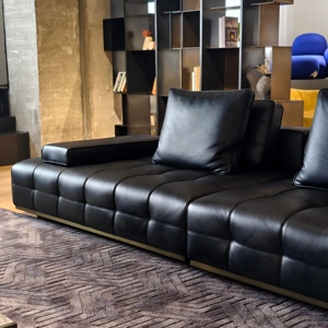 Canapé modulaire trois places en cuir véritable, style minimaliste italien moderne, éco-responsable, pour salon de villa - Product Image 3