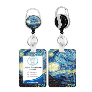 Night Sky Retractable <b>ID</b> Badge Scroll Keychain with Back Clip, Card <b>Holder</b>, Double-sided UV Printing Wholesale - Product Image 1